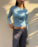 Cotton-Knit Crewneck Cardigan In Stripe