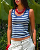 Cotton Scoop Tank In Stripe