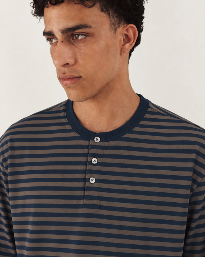 Cotton-Knit Henley in Stripe