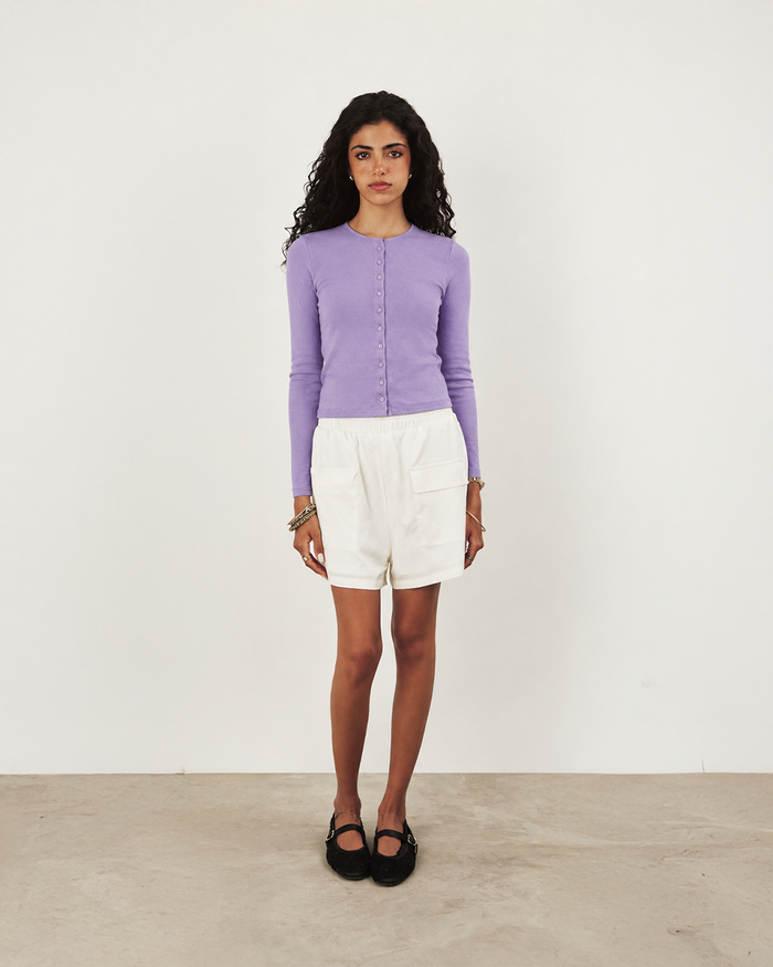 Cotton-Knit Crewneck Cardigan