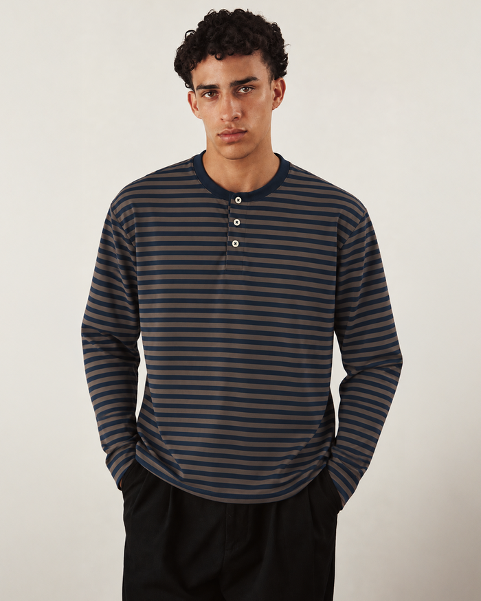 Cotton-Knit Henley in Stripe