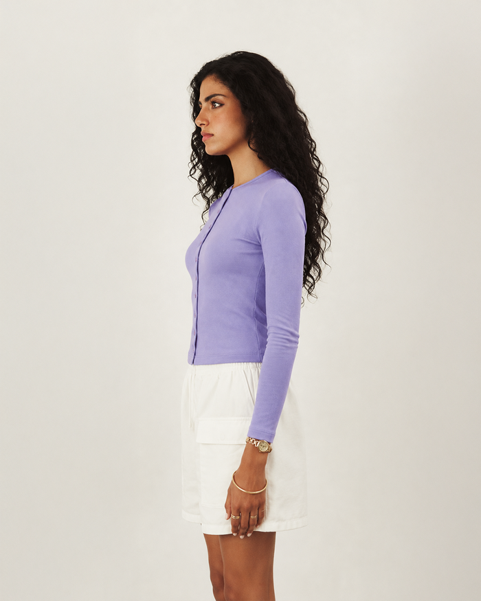 Cotton-Knit Crewneck Cardigan