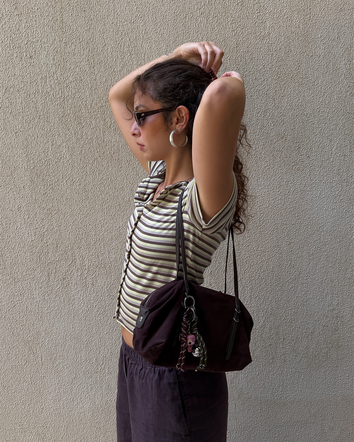 Cotton-knit Short-sleeve Cardigan in Stripe