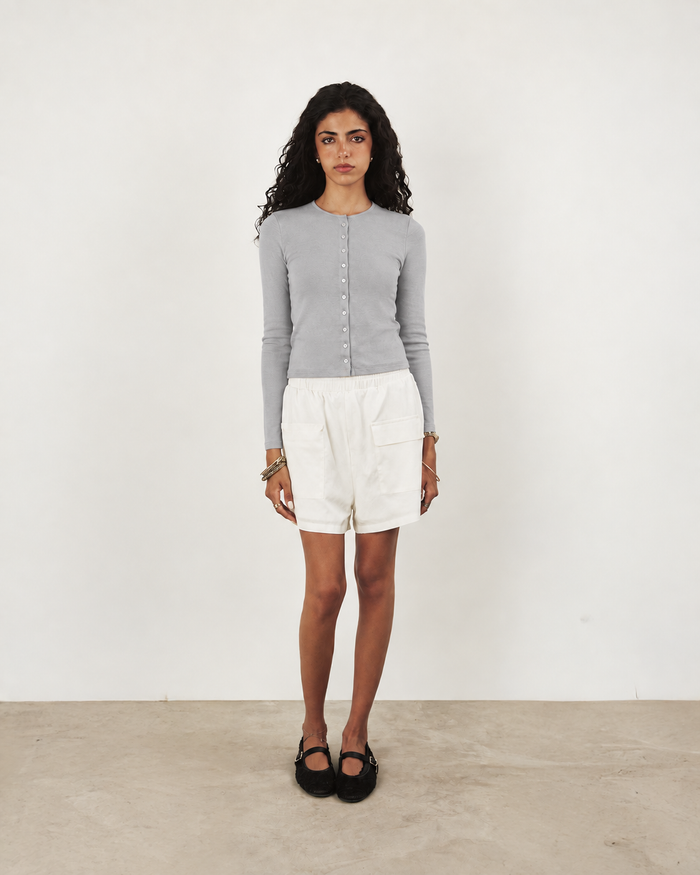 Cotton-Knit Crewneck Cardigan