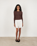 Cotton-Knit Crewneck Cardigan