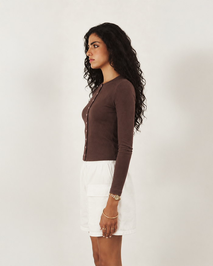 Cotton-Knit Crewneck Cardigan