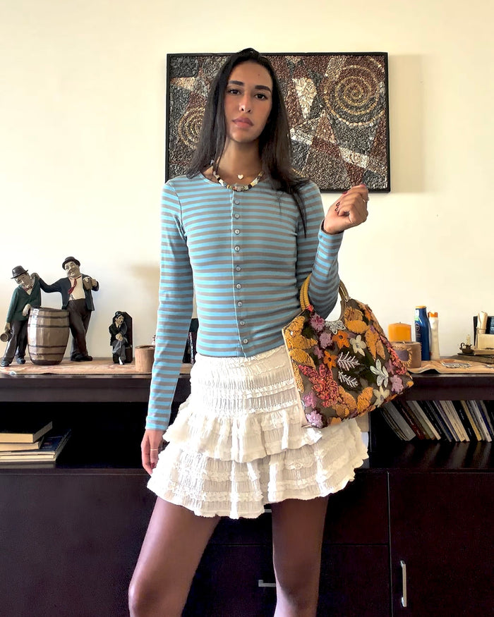 Crewneck Cardigan In Stripe